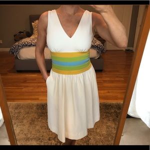 DVF Fit and Flare White Dress with striped bodice